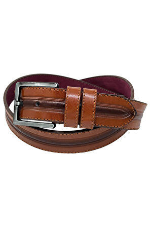 4 cm.lik Spor Suni Deri Ortası Desenli Model Erkek Kemer Taba