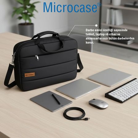 Microcase Su Geçirmez 3 Bölmeli Darbelere Dayanıklı Tablet Notebook Macbook Evrak Çantası 14 inch AL5496 - SİYAH