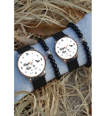 Siyah Rose Gold Hasır Çift Hayat Kısa Kuslar Uçuyor Saat Ve Bileklik Hediyeli