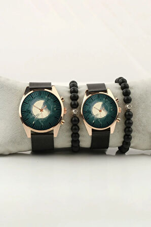 Ay Parçası Gökyüzü Gece Çift Kol Saati Set Bileklik Hediye Özel Sevgili Saatleri