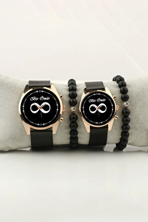 Bir ömür Sonsuzluk Gold Kasa Çift Kol Saati Set Bileklik Hediye Bay