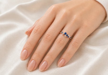 18 Ayar Altın Kaplama Safir Star Gümüş Yüzük, 925 Ayar Zirkon Safir Star Gümüş Yüzük