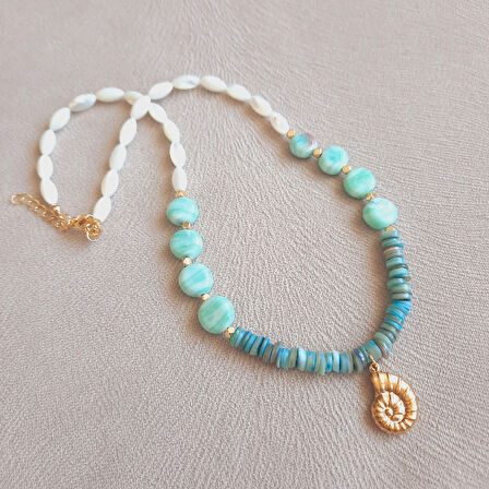 İkili Kombin Sedef İnci Mercan Mavi Beyaz Kolye