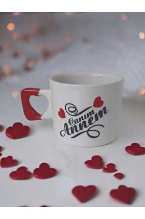 Canım Annem Kalp Kupa Bardak Mug Çay/Kahve Fincanı (Çift Taraf Baskılı)