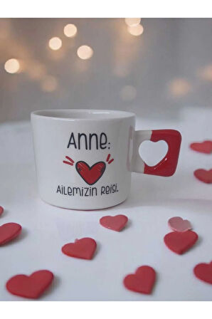 Anne Ailemizin Reisi Yazılı El yapımı Seramik Kırmızı Kalp Kupa Mug Bardak Çay / Kahve Fincanı