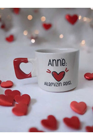 Anne Ailemizin Reisi Yazılı El yapımı Seramik Kırmızı Kalp Kupa Mug Bardak Çay / Kahve Fincanı
