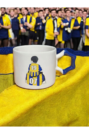 Taraftar Baba Oğul Sarı Lacivert Yıldız Kulplu El Yapımı Seramik Mug Kupa Çay Cappuccino Fincanı