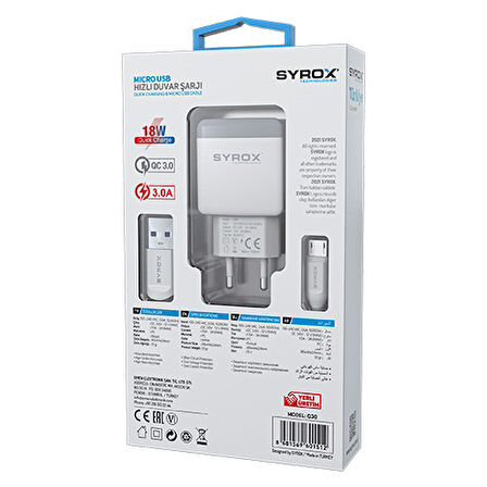 HHM_ Lenovo P2 Uyumlu Mikro Usb Girişli 3.0 Amper Adaptör+Kablo Şarj Aleti -Q30