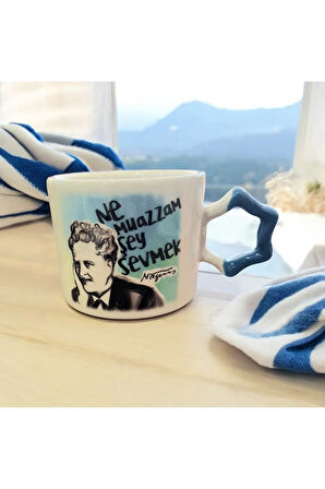 Nazım Hikmet " Ne Muazzam Şey Sevmek " Illustrasyon Baskılı Yıldız Kupa Mug Çay Kahve Fincanı