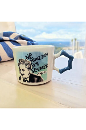 Nazım Hikmet " Ne Muazzam Şey Sevmek " Illustrasyon Baskılı Yıldız Kupa Mug Çay Kahve Fincanı