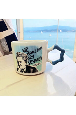Nazım Hikmet " Ne Muazzam Şey Sevmek " Illustrasyon Baskılı Yıldız Kupa Mug Çay Kahve Fincanı