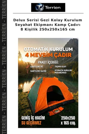 Delux Serisi Gezi Kolay Kurulum Seyahat Ekipmanı Kamp Çadırı 8 Kişilik 250x250x165 cm