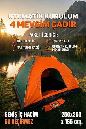 Delux Serisi Gezi Kolay Kurulum Seyahat Ekipmanı Kamp Çadırı 8 Kişilik 250x250x165 cm