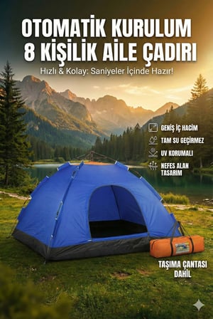 Delux Serisi Gezi Kolay Kurulum Seyahat Ekipmanı Kamp Çadırı 8 Kişilik 250x250x165 cm