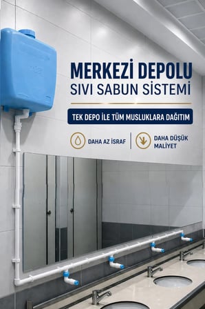 Hilal Kimya Merkezi Depolu 20 Lt 6 Musluklu Butonlu Sıvı Sabunluk Sistemi – Okul, Cami ve Toplu Kullanım İçin - Mavi