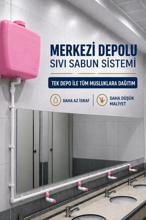 Hilal Kimya Merkezi Depolu 20 Lt 6 Musluklu Butonlu Sıvı Sabunluk Sistemi – Okul, Cami ve Toplu Kullanım İçin - Pembe