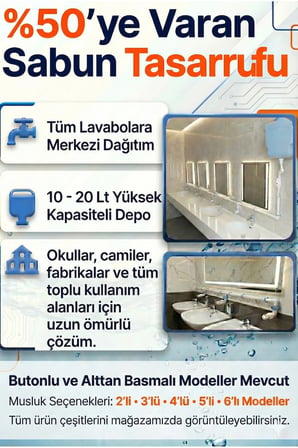 Hilal Kimya Merkezi Depolu 20 Lt 6 Musluklu Butonlu Sıvı Sabunluk Sistemi – Okul, Cami ve Toplu Kullanım İçin - Pembe