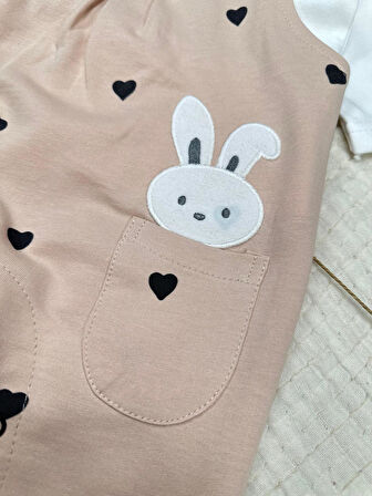 Kız Bebek Rabbit Cepli Kalpli Body Salopet