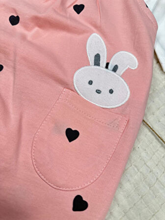 Kız Bebek Rabbit Cepli Kalpli Body Salopet