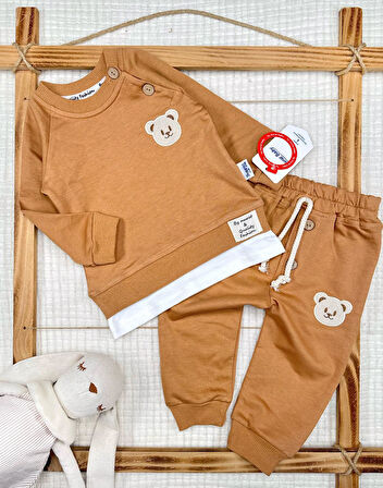 Erkek Bebek Ayıcık Teddy Yandan Düğmeli Pamuklu Alt Üst Takım