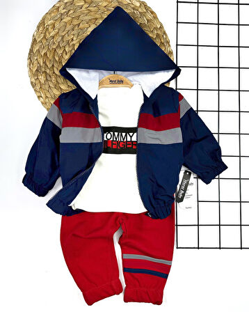 Erkek Bebek Tommy Hırkalı Pamuklu 3'Lü Takım