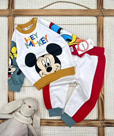 Erkek Bebek Mickey Duck ve Arkadaşı Pamuklu Alt Üst Takım