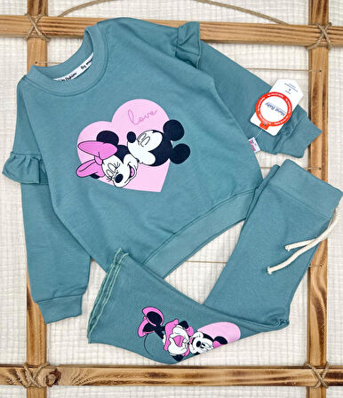 Kız Çocuk Minnie Mickey Mouse Pamuklu Taytlı Alt Üst Takım