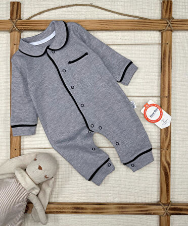 Erkek Bebek Bebe Yaka Cepli Önden Çıtçıtlı Pamuklu Tulum