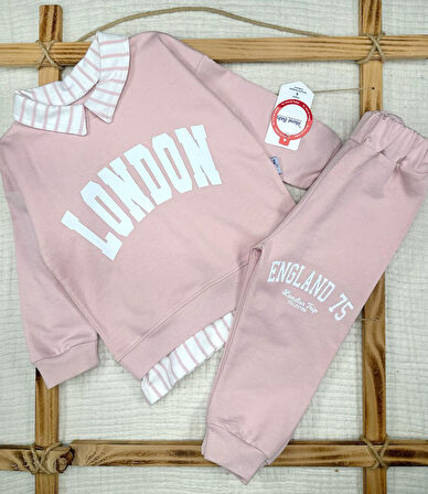 Kız Çocuk London Şerit Yakalı Pamuklu Takım
