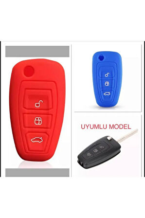 2 Adet Fiesta Kuga Focus C-max Silikon Anahtar Koruma Kılıfı (sustalı) Kırmızı Ve Mavi Renk