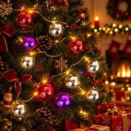 2 Metre 10 Led Pilli 2 Kademeli Parlak Top Led Yılbaşı Ağacı Süsü