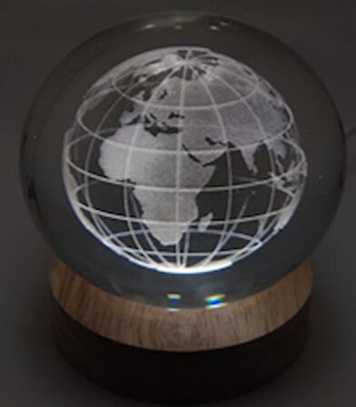 Dekoratif Dünya Tasarımlı Ahşap altlıklı Işıklı Cam Küre Büyük Boy Cam:8cm Ahşap:2cm
