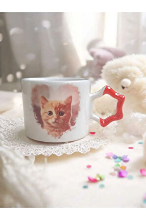 Kişiye Özel Pet Mug Özel Tasarım Kedi Fotoğrafı Baskılı El Yapımı Yıldız Mug Kupa Çay Kahve Fincanı