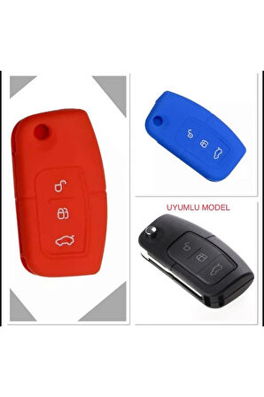2 Adet Fiesta Focus B-max Kuga Silikon Anahtar Koruma Kılıfı Mavi Ve Kırmızı Renk