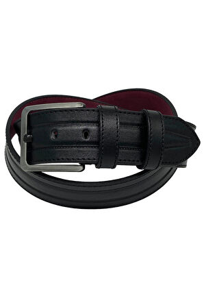 4.5 cm. Spor Suni Deri Dikişli Model Erkek Kemer Siyah