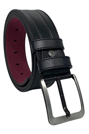 4.5 cm. Spor Suni Deri Dikişli Model Erkek Kemer Siyah