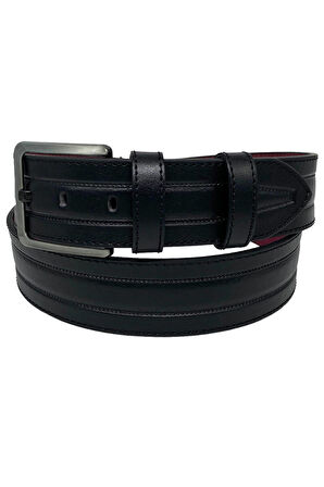 4.5 cm. Spor Suni Deri Dikişli Model Erkek Kemer Siyah