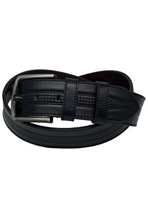 4.5 cm. Spor Suni Deri Desenli  ve Dikişli Model Erkek Kemer Siyah