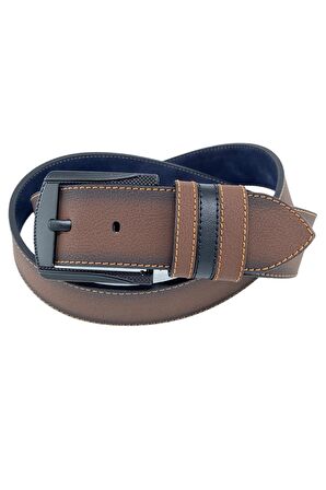 4.5 cm. Spor Suni Deri Kenarı Sarı Dikişli Model Erkek Kemer Kahverengi