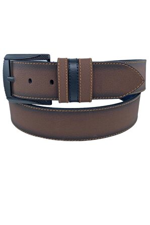 4.5 cm. Spor Suni Deri Kenarı Sarı Dikişli Model Erkek Kemer Kahverengi