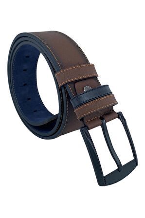 4.5 cm. Spor Suni Deri Kenarı Sarı Dikişli Model Erkek Kemer Kahverengi