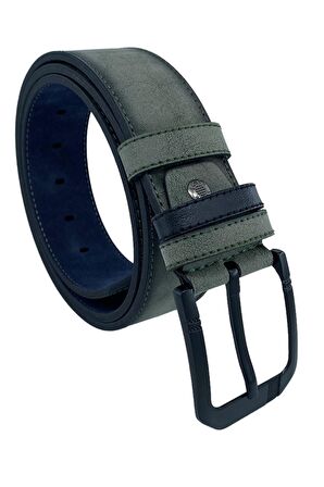 4.5 cm Spor Süet Suni Deri Dikişli Model Erkek Kemer Haki Yeşil