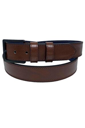 4 Cm. Battal Klasik Suni Deri Dikişli Model Kemer Kahverengi