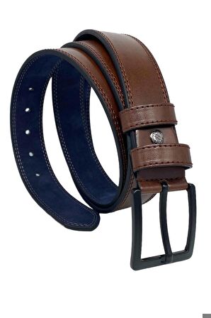 4 Cm. Battal Klasik Suni Deri Dikişli Model Kemer Kahverengi
