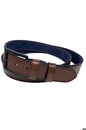 4 Cm. Battal Klasik Suni Deri Dikişli Model Kemer Kahverengi