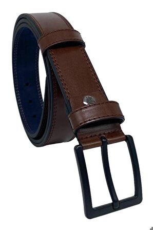 4 Cm. Battal Klasik Suni Deri Dikişli Model Kemer Kahverengi