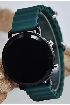 Koyu Yeşil Renk Silikon Kordonlu Tuşlu Led Unisex Kol Saati