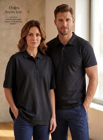 Unisex Kadın Erkek Polo Yaka Regular Kalıp Düğmeli Pike Tişört
