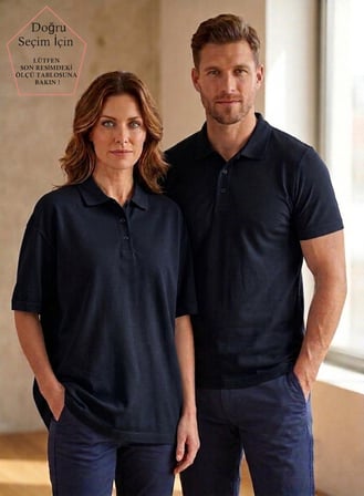 Unisex Kadın Erkek Polo Yaka Regular Kalıp Düğmeli Pike Tişört
