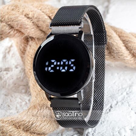 Black Watch Hasır Mıknatıslı Kordon Siyah Unisex Dokunmatik Kol Saati ST-303503